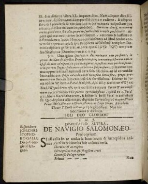 Disputatio Altera, De Navigio Salomonӕo