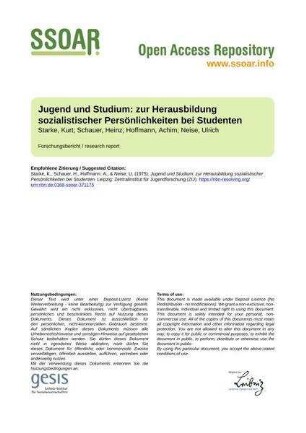 Jugend und Studium: zur Herausbildung sozialistischer Persönlichkeiten bei Studenten