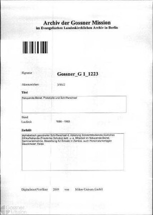 Naluyanda-Beirat, Protokolle und Schriftwechsel