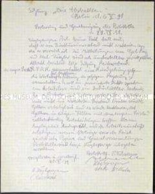 Handschriftliches Protokoll einer Mitgliederversammlung der Künstlervereinigung "Die Zeitgemäßen" (Die Abstrakten) - Sachkonvolut