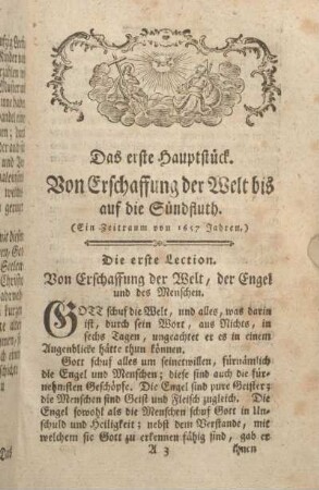 Das erste Hauptstück. Von Erschaffung der Welt bis auf die Sündfluth. (Ein Zeitraum von 1657 Jahren.)