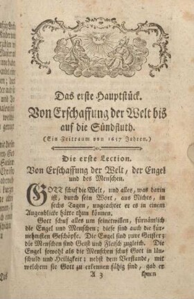 Das erste Hauptstück. Von Erschaffung der Welt bis auf die Sündfluth. (Ein Zeitraum von 1657 Jahren.)