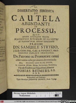 Dissertatio Iuridica De Cautela Abundanti In Processu