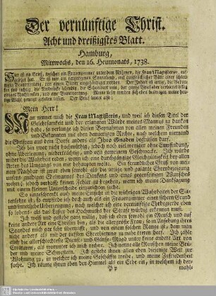 Acht und dreißigstes Blatt