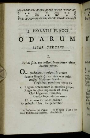 Q. Horatii Flacci Odarum Liber Tertivs = Odes D'Horace. Livre Troisieme