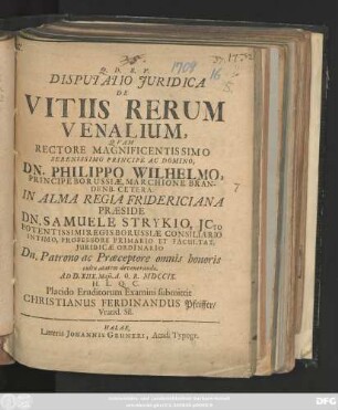 Disputatio Juridica De Vitiis Rerum Venalium