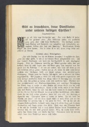 Gibt es brauchbare, treue Dienstboten unter unseren farbigen Christen ?