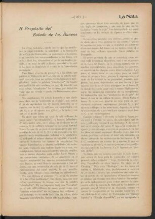A Propósito del Estado de los Bancos