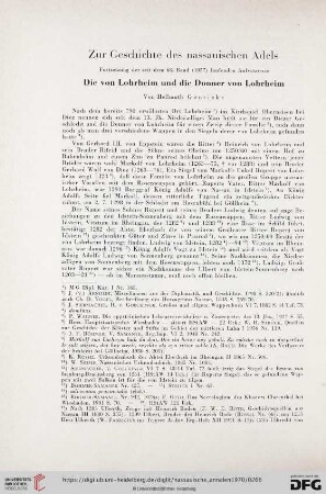 81: Zur Geschichte des nassauischen Adels, [15], Die von Lohrheim und die Donner von Lohrheim : Fortsetzung der seit dem 68. Band (1957) laufenden Aufsatzserie$dDie von Lohrheim und die Donner von Lohrheim