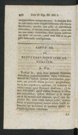 Caput III. De Rebus Earumque Iure Generatim