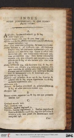 Index rerum præcipuarum, in quo numeri paginas indicant