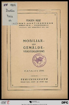 Mobiliar- und Gemälde-Versteigerung : [Gemälde, Mobiliar und kunstgewerbliche Gegenstände usw.] ; Versteigerung 30. Juni 1924 (Katalog Nr. 23)