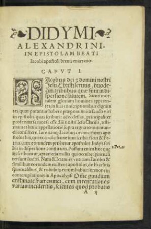 Didymi Alexandrini In Epistolam Beati Iacobi apostoli brevis enarratio.