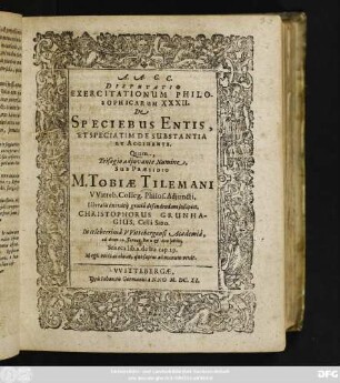 Disputatio Exercitationum Philosophicarum XXXII. De Speciebus Entis, Et Speciatim De Substantia Et Accidente