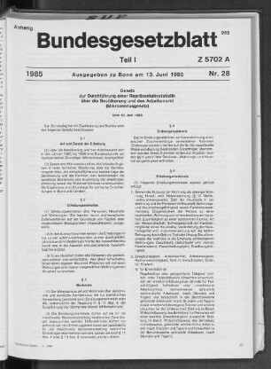 Bundesgesetzblatt: Gesetz zur Durchführung einer Repräsentativstatistik über die Bevölkerung und den Arbeitsmarkt (Mikrozensus)