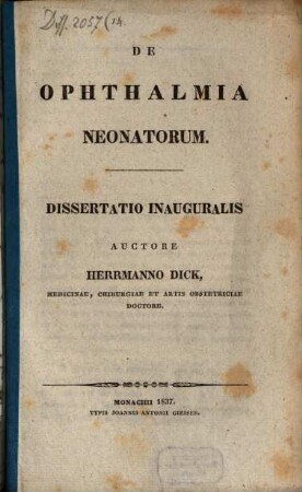 De ophthalmia neonatorum : Dissertatio inauguralis