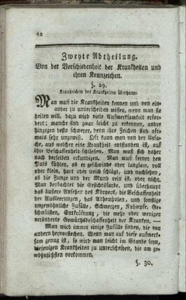 Zweyte Abtheilung. Von der Verschiedenheit der Krankheiten und ihren Kennzeichen.