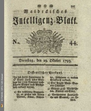 No. 44. Dienstag, den 29. Oktober 1793