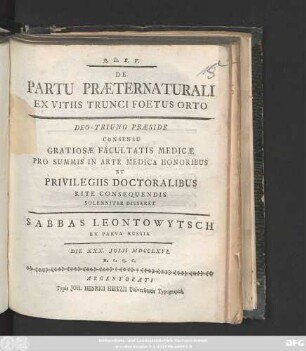 De Partu Præternaturali Ex Vitiis Trunci Foetus Orto