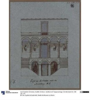 Köstritz. Schloss. Vestibül mit Treppenanlage. Schnitt