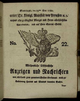 No. 22. Montags, den 29ten May 1780.