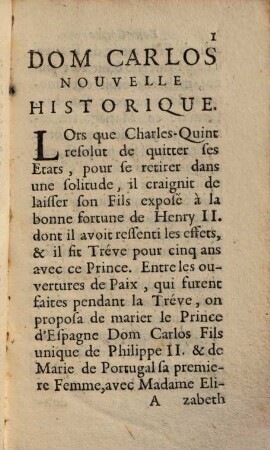 Dom Carlos : Nouvelle historique
