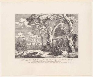 Landschaft mit zwei Mönchen, aus der Folge "Varia Marci Ricci pictoris praestantissimi experimenta", Bl. 17