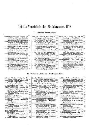 Inhalts-Verzeichnis des 39. Jahrgangs, 1919.