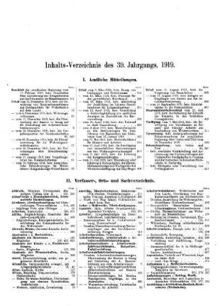Inhalts-Verzeichnis des 39. Jahrgangs, 1919.