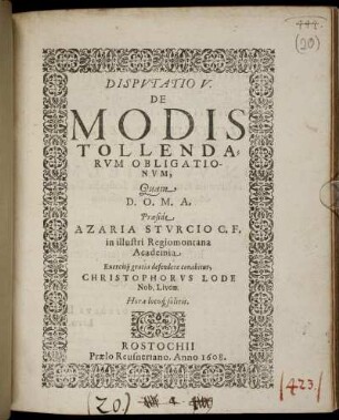Disputatio V. De Modis Tollendarum Obligationum