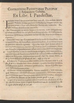 Controversiae Pandectarum Praecipuae a Respondente Collectae. Ex Libr. I. Pandectar.