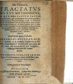 De Cometis, Tractatus Novus Methodicus ...