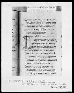 Lateinischer Psalter in Unzialschrift, 3 Bände — Initiale C(onfitemini), Folio 75recto