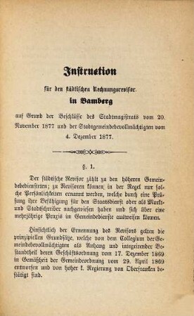 Instruktion für den städtischen Rechnungs-Revisor in Bamberg