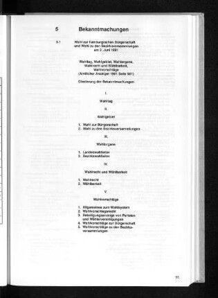 5.1 Wahl zur hamburgischen Bürgerschaft und Wahl zu den Bezirksversammlungen am 2. Juni 1991