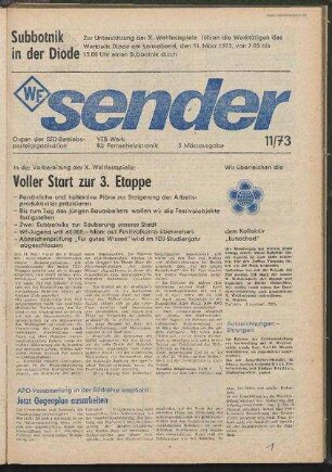 Betriebszeitung 'WF-Sender', Nr.11/1973 (3. Märzausgabe 1973)