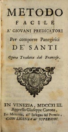 Metodo Facile a'giovani predicatori