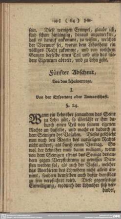 Fünfter Abschnit, Von dem Lehnsvertrage