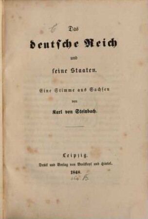 Das deutsche Reich und seine Staaten : eine Stimme aus Sachsen