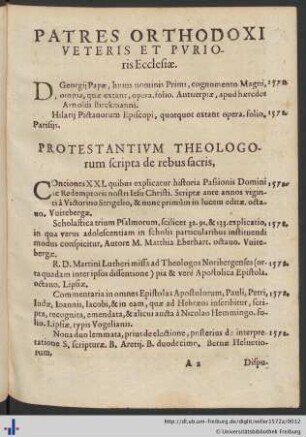 Partes Orthodoxi Veteris Et Pvrioris Ecclesiae.