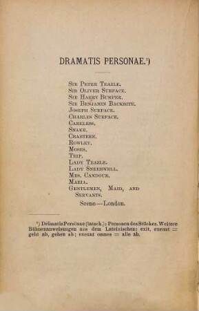 The school for scandal : a comedy in five acts ; mit Anmerkungen und einem Wörterbuch