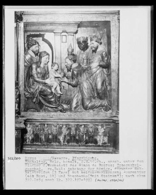 Hochaltar, Tabernakelgeschoss, rechte Seite, Detail: Anbetung der Könige