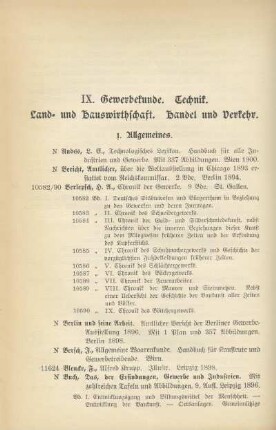 IX. Gewerbekunde. Technik. Land- und Hauswirthschaft. Handel und Verkehr
