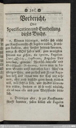 Vorbericht, Oder Specification und Eintheilung dieses Buchs