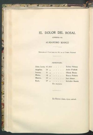 El dolor del rosal : Comedia