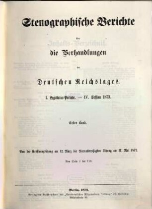Verhandlungen des Reichstages. Stenographische Berichte, 27. 1873