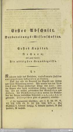 Erster Abschnitt. Vorbereitungs-Wissenschaften