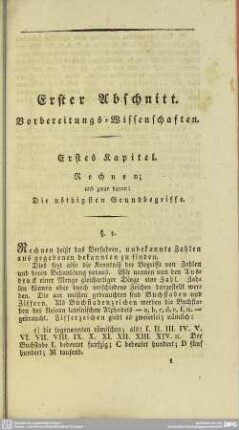 Erster Abschnitt. Vorbereitungs-Wissenschaften