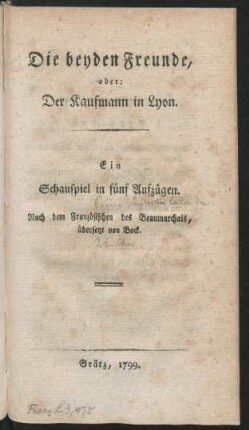 Die beyden Freunde, oder: Der Kaufmann von Lyon