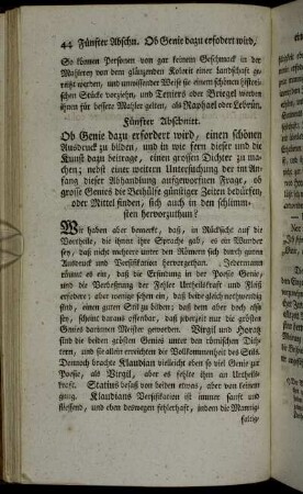 Fünfter Abschnitt. Ob Genie dazu erfordert wird, einen schönen Ausdruck zu bilden, [...].